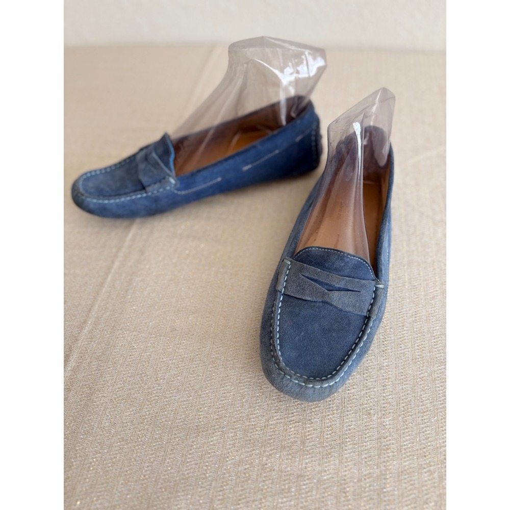 Faconnable Blue Suede Driving Loafers Penny Flats Blue Made in Italy 39 luxe